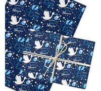 Personalised Wrapping Paper Baby Shower It's A Boy Blue Stork Gender Reveal | Custom Gift Wrap, Sheets or Rolls, Customised Personalized Wrapping Paper