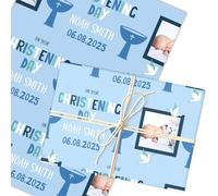 Personalised Wrapping Paper Christening Day Boy Photo Font Blue Custom Gift Wrap | Custom Gift Wrap, Sheets or Rolls, Customised Personalized Wrapping Paper