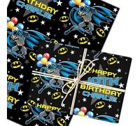 Personalised Wrapping Paper Kids Birthday Batman Logo Boys Custom Gift Wrap | Custom Gift Wrap, Sheets or Rolls, Customised Personalized Wrapping Paper