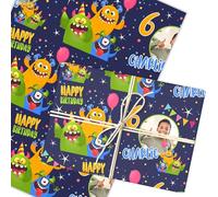 Personalised Wrapping Paper Kids Birthday Navy Monsters Photo Custom Gift Wrap | Custom Gift Wrap, Sheets or Rolls, Customised Personalized Wrapping Paper