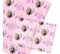 Personalised Wrapping Paper Kids Birthday Photo Girl Unicorn Custom Gift Wrap | Custom Gift Wrap, Sheets or Rolls, Customised Personalized Wrapping Paper