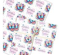 Personalised Wrapping Paper Kids Birthday Pink & Butterflies Custom Gift Wrap | Custom Gift Wrap, Sheets or Rolls, Customised Personalized Wrapping Paper
