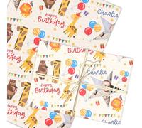 Personalised Wrapping Paper Kids Birthday Safari Animals Photo Custom Gift Wrap | Custom Gift Wrap, Sheets or Rolls, Customised Personalized Wrapping Paper