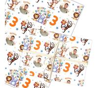 Personalised Wrapping Paper Kids Birthday Safari Animals White Custom Gift Wrap | Custom Gift Wrap, Sheets or Rolls, Customised Personalized Wrapping Paper