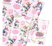 Personalised Wrapping Paper Kids Birthday Unicorns Pink Girls Custom Gift Wrap | Custom Gift Wrap, Sheets or Rolls, Customised Personalized Wrapping Paper