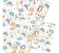 Personalised Wrapping Paper Kids Birthday White Woodland Animal Custom Gift Wrap | Custom Gift Wrap, Sheets or Rolls, Customised Personalized Wrapping Paper