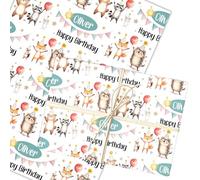 Personalised Wrapping Paper Kids Birthday Woodland Animal Custom Gift Wrap | Custom Gift Wrap, Sheets or Rolls, Customised Personalized Wrapping Paper
