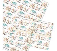 Personalised Wrapping Paper Kids Birthday Woodland Animal White Custom Gift Wrap | Custom Gift Wrap, Sheets or Rolls, Customised Personalized Wrapping Paper