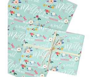 Personalised Wrapping Paper Mother's Day Grandma Floral Mint Custom Gift Wrap | Custom Gift Wrap, Sheets or Rolls, Customised Personalized Wrapping Paper