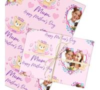 Personalised Wrapping Paper Mother's Day Mum Photo Bear Pink Hearts Gift Wrap | Custom Gift Wrap, Sheets or Rolls, Customised Personalized Wrapping Paper