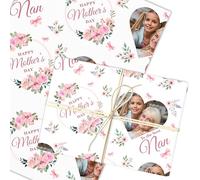 Personalised Wrapping Paper Mother's Day Nan Pink Flower Heart Photo Gift Wrap | Custom Gift Wrap, Sheets or Rolls, Customised Personalized Wrapping Paper