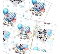 Personalised Wrapping Paper New Baby Blue Baby Boy Elephant Hello Gift Wrap | Custom Gift Wrap, Sheets or Rolls, Customised Personalized Wrapping Paper
