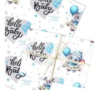 Personalised Wrapping Paper New Baby Blue Elephant Hello Baby Boy Gift Wrap | Custom Gift Wrap, Sheets or Rolls, Customised Personalized Wrapping Paper