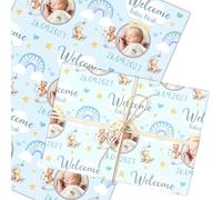 Personalised Wrapping Paper New Baby Boy Photo Blue Welcome Teddy Bear Gift Wrap | Custom Gift Wrap, Sheets or Rolls, Customised Personalized Wrapping Paper