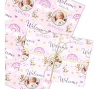 Personalised Wrapping Paper New Baby Girl Photo Pink Welcome Teddy Gift Wrap | Custom Gift Wrap, Sheets or Rolls, Customised Personalized Wrapping Paper