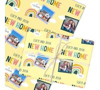 Personalised Wrapping Paper New Home Photo Rainbow Cloud Yellow Custom Gift Wrap | Custom Gift Wrap, Sheets or Rolls, Customised Personalized Wrapping Paper