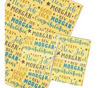 Personalised Wrapping Paper New Job Congratulations Blue Yellow Stars Gift Wrap | Custom Gift Wrap, Sheets or Rolls, Customised Personalized Wrapping Paper