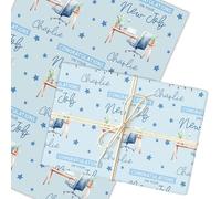 Personalised Wrapping Paper New Job Congratulations Male Blue Desk Office Job | Custom Gift Wrap, Sheets or Rolls, Customised Personalized Wrapping Paper
