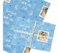 Personalised Wrapping Paper New Job Good Luck Photo Blue Lines Stars Gift Wrap | Custom Gift Wrap, Sheets or Rolls, Customised Personalized Wrapping Paper