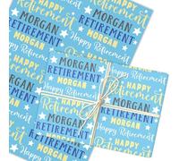 Personalised Wrapping Paper Retirement Blue Yellow Stars Custom Gift Wrap | Custom Gift Wrap, Sheets or Rolls, Customised Personalized Wrapping Paper