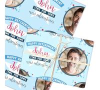 Personalised Wrapping Paper Retirement Male Photo Blue Stars Custom Gift Wrap | Custom Gift Wrap, Sheets or Rolls, Customised Personalized Wrapping Paper