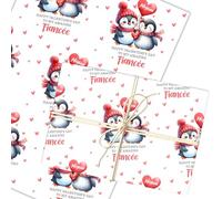 Personalised Wrapping Paper Valentine's Day Fiancée Cute Penguin Gift Wrap | Custom Gift Wrap, Sheets or Rolls, Customised Personalized Wrapping Paper