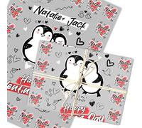 Personalised Wrapping Paper Valentine's Day Penguin Couple Doodles I Love You | Custom Gift Wrap, Sheets or Rolls, Customised Personalized Wrapping Paper