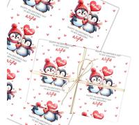 Personalised Wrapping Paper Valentine's Day Wife Cute Penguins Custom Gift Wrap | Custom Gift Wrap, Sheets or Rolls, Customised Personalized Wrapping Paper