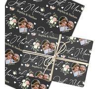 Personalised Wrapping Paper Wedding Day Floral Just Married Heart Photo Black | Custom Gift Wrap, Sheets or Rolls, Customised Personalized Wrapping Paper