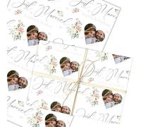 Personalised Wrapping Paper Wedding Day Floral Just Married Heart Photo White | Custom Gift Wrap, Sheets or Rolls, Customised Personalized Wrapping Paper