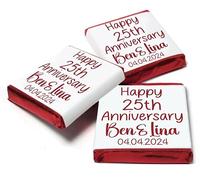Personalised Written Chocolate Neapolitan Squares Wedding Party Favour Birthday Gift Anniversary Baby Shower Christmas Easter Halloween Valentine Eid Diwali Custom Own Design (5, Red Foil)