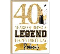 Personalised Years of Being a Legend Champagne Black Gold Design Custom Age Name on Banner with Age - 30th 40th 50th 60th 70th 80th 90th Milestone Birthday Card for Men (40)