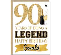 Personalised Years of Being a Legend Champagne Black Gold Design Custom Age Name on Banner with Age - 30th 40th 50th 60th 70th 80th 90th Milestone Birthday Card for Men (90)