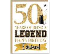 Personalised Years of Being a Legend Champagne Black Gold Design Custom Age Name on Banner with Age - 30th 40th 50th 60th 70th 80th 90th Milestone Birthday Card for Men (50)