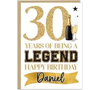 Personalised Years of Being a Legend Champagne Black Gold Design Custom Age Name on Banner with Age - 30th 40th 50th 60th 70th 80th 90th Milestone Birthday Card for Men (30)