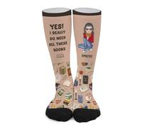 Personalised Yes I Really Do Need All These Books Socks Custom Name Portrait Reading Girl Sock Fun Sock For Book Lover Bookish Bookworm Reading Socks Gift For Reader Birthday Xmas (style 29)