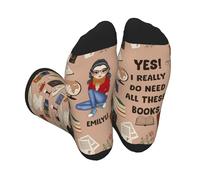 Personalised Yes I Really Do Need All These Books Socks Custom Name Portrait Reading Girl Sock Funny Sock For Book Lover Bookish Bookworm Reading Socks Gift For Women Birthday Xmas (style 9)