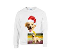 Personalised Your Dog Photo Jumper, Cat Christmas Santa Hat Xmas Day Pet Lover Unisex Kids Adults Sweatshirt Top(L, White)