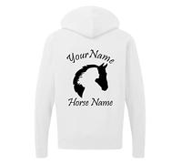 Personalised Your & Horse Name Pony Horse Hoodie, Funny Boys/Girls Riding Gift Unisex Kids Adults Top(M, White)