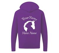Personalised Your & Horse Name Pony Horse Hoodie, Funny Boys/Girls Riding Gift Unisex Kids Adults Top(XL, Purple)