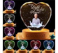 Personalised Your Light Will Always Shine in My Heart Memorial Crystal Night Light Custom Name Photo Heart-Shape Memorial Lamp Bedroom Decor Sympathy Gift for Loss of Loved (Style 27)