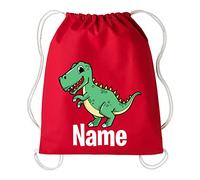 Personalised Your Name Dinosaur Cotton PE Kit Drawstring Bag Sport Gym Sack School Rucksack Unisex Kids Bag (FIRERED)