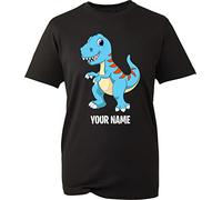 Personalised Your Name Funny Dinosaur T-Shirt Funny Kids and Adults Dino Lovers T-Rex Unisex Birthday Gift Tee Top (Black, S)