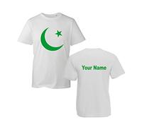 Personalised Your Name Pakistani National Flag T-Shirt, Pakistan Independence Day 2022 Unisex Kids Adults Top (White, 7 Years)