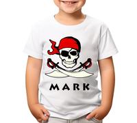 Personalised Your Name Pirate Adventure Boys Girls Teen Kids T-Shirts #TA-23 White 7-8 Years