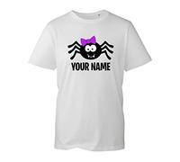 Personalised Your Name Spider T-Shirt, Funny Spider Face Bow Gift Unisex Kids Adults Top (White, 9 Years)
