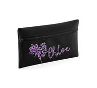 Personalised Your Name with Fairy Design Pencil Case, Custom Name Pencil Pouch for Kids, Boys Girls School Supplies (Black)