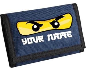 Personalised Your Name with Ninja Eyes Design Ripper Wallet - Custom Name Wallet for Boys & Girls - Cool Unisex Gift for Children (French Navy)