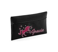 Personalised Your Name with Unicorn Design Pencil Case, Custom Name Pencil Pouch for Kids, Boys Girls School Supplies (Black)