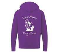 Personalised Your & Pony Name Equestrian Pony Horse Hoodie, Funny Boys/Girls Riding Gift Horse Unisex Kids Adults Top (Purple, 7 Years)